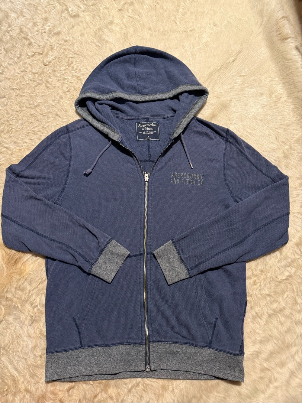 Abercrombie & Fitch Navy Zip Front Hoodie with Gray Accents
